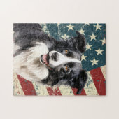 Grunge Amerikaanse Vlag Border Collie Hond Legpuzzel (Horizontaal)