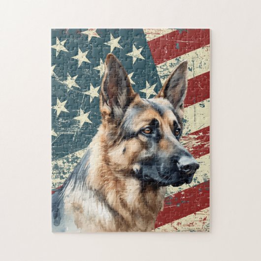 Grunge Amerikaanse Vlag Border Collie Hond Legpuzzel (Verticaal)