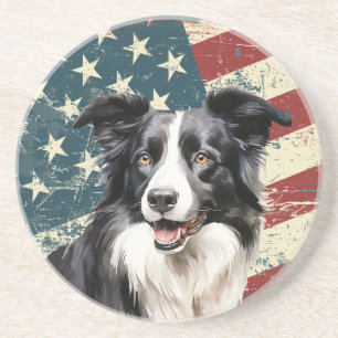 Grunge Amerikaanse Vlag Border Collie Hond Zandsteen Onderzetter