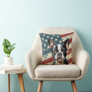 Grunge Amerikaanse vlag Boston Terrier hond Kussen