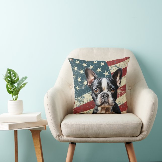 Grunge Amerikaanse vlag Boston Terrier hond Kussen (Stoel)
