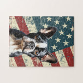 Grunge Amerikaanse Vlag Boston Terrier Hond Legpuzzel (Horizontaal)
