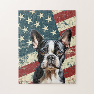Grunge Amerikaanse Vlag Boston Terrier Hond Legpuzzel
