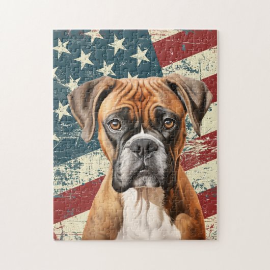 Grunge Amerikaanse Vlag Boxer Hond Legpuzzel (Verticaal)