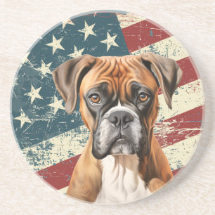 Grunge Amerikaanse Vlag Boxer Hond Zandsteen Onderzetter
