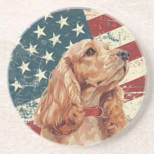 Grunge Amerikaanse Vlag Cocker Spaniel Hond Zandsteen Onderzetter
