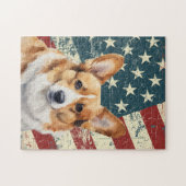 Grunge Amerikaanse Vlag Corgi Hond Legpuzzel (Horizontaal)