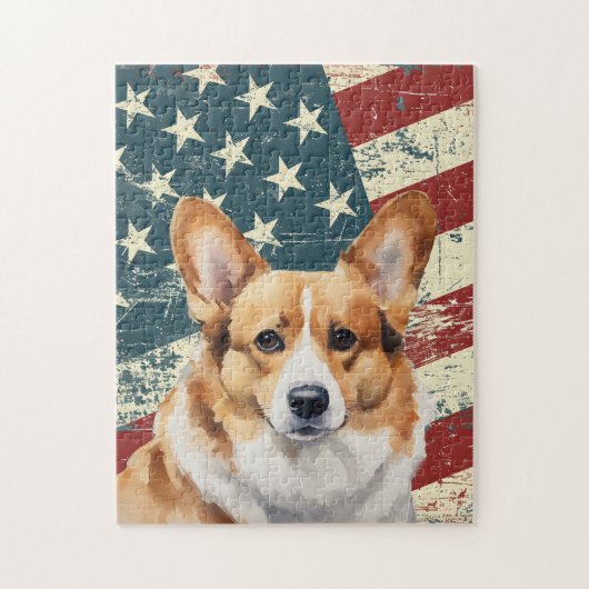 Grunge Amerikaanse Vlag Corgi Hond Legpuzzel (Verticaal)