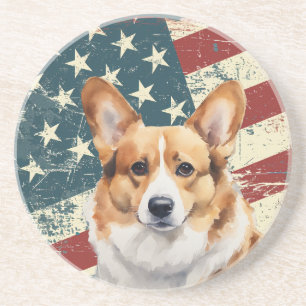 Grunge Amerikaanse Vlag Corgi Hond Zandsteen Onderzetter