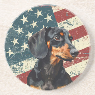 Grunge Amerikaanse Vlag Dachshund Hond Zandsteen Onderzetter