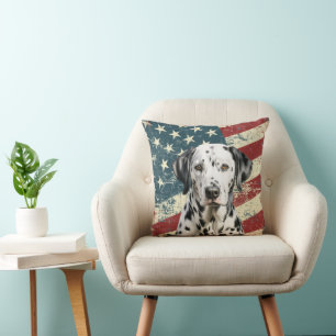 Grunge Amerikaanse vlag Dalmatische hond Kussen