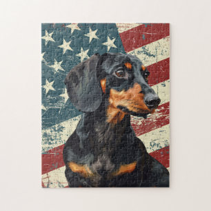 Grunge Amerikaanse Vlag Dasachtige Hond Legpuzzel