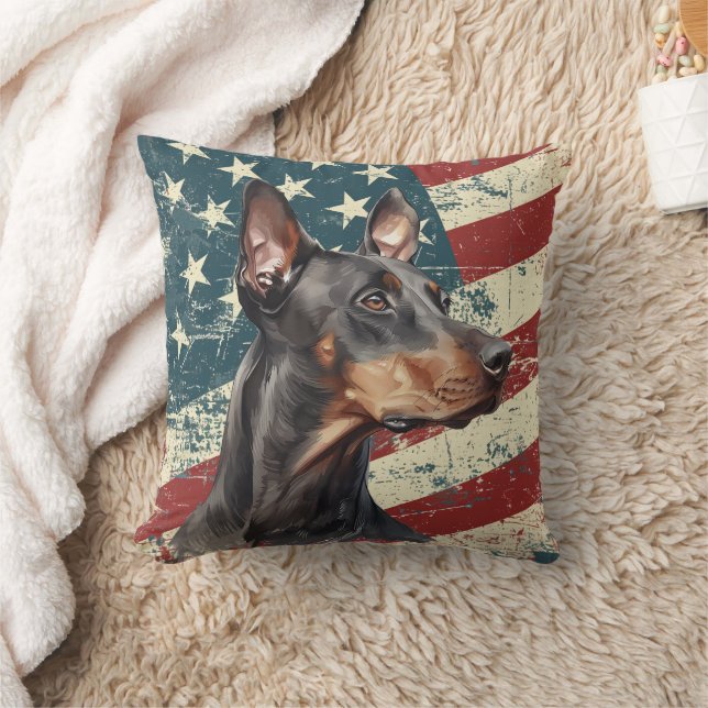 Grunge Amerikaanse vlag Doberman Pinscher hond Kussen (Deken)