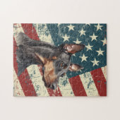 Grunge Amerikaanse Vlag Dobermann Pinscher Hond Legpuzzel (Horizontaal)