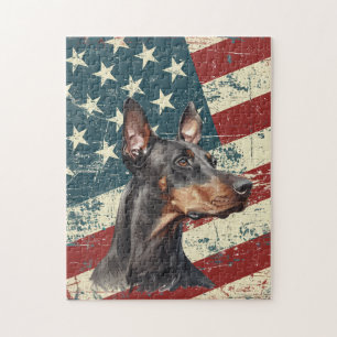 Grunge Amerikaanse Vlag Dobermann Pinscher Hond Legpuzzel