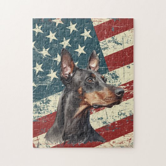 Grunge Amerikaanse Vlag Dobermann Pinscher Hond Legpuzzel (Verticaal)