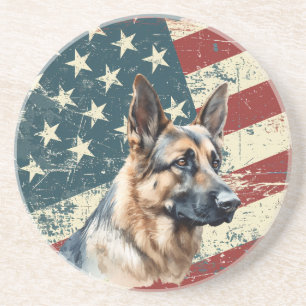 Grunge Amerikaanse Vlag Duitse Herdershond Zandsteen Onderzetter