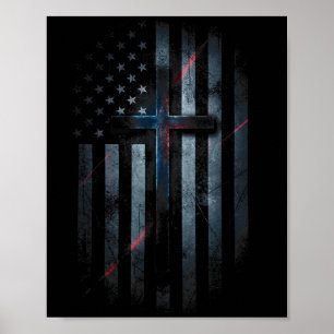 Grunge Amerikaanse Vlag En Kruis Geloof Familie Vr Poster