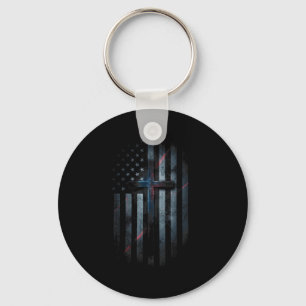 Grunge Amerikaanse vlag en kruis geloof familie vr Sleutelhanger