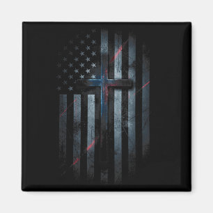 Grunge Amerikaanse Vlag En Kruis Geloven Familie V Magneet