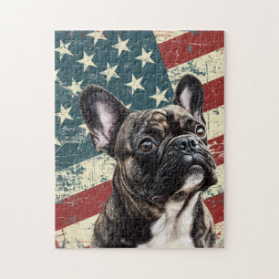Grunge Amerikaanse vlag Franse Bulldog Legpuzzel