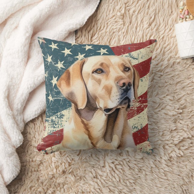 Grunge Amerikaanse vlag gele lab retriever hond Kussen (Deken)
