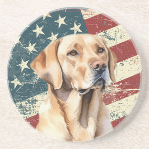 Grunge Amerikaanse vlag Gele Labradors retriever h Zandsteen Onderzetter