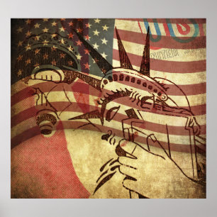 Grunge Amerikaanse vlag: gestructureerde achtergro Poster