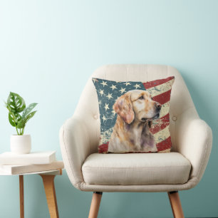 Grunge Amerikaanse vlag Golden Retriever Dog Kussen
