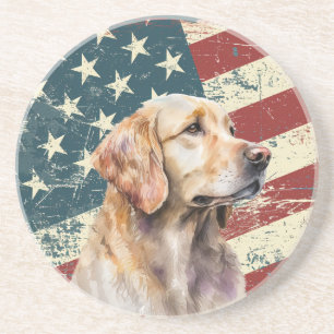 Grunge Amerikaanse vlag Goud Retriever Hond Zandsteen Onderzetter