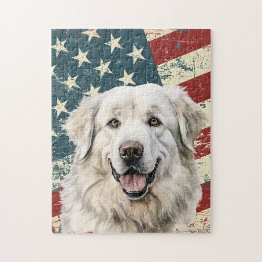Grunge Amerikaanse vlag Great Pyrenees hond Legpuzzel (Verticaal)