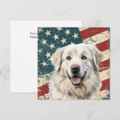 Grunge Amerikaanse Vlag Great Pyrenees Vlakke Kaar (Voorkant / Achterkant)