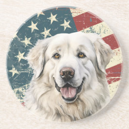 Grunge Amerikaanse vlag Grote Pyreneeën Hond Zandsteen Onderzetter