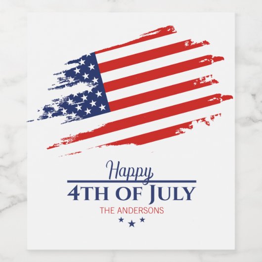 Grunge Amerikaanse vlag Happy 4th juli ID1104 Wijn Etiket (Enkel label)