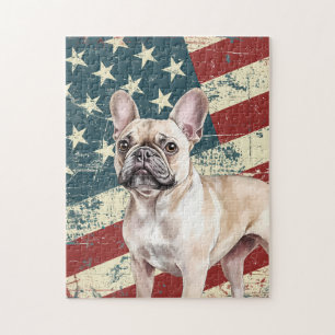 Grunge Amerikaanse Vlag Lichtbruine Franse Bulldog Legpuzzel