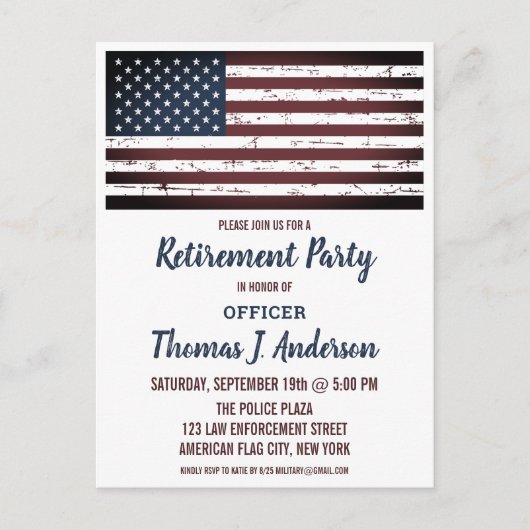 Grunge Amerikaanse Vlag Militair Politiepensioen Uitnodiging Briefkaart (Voorkant)