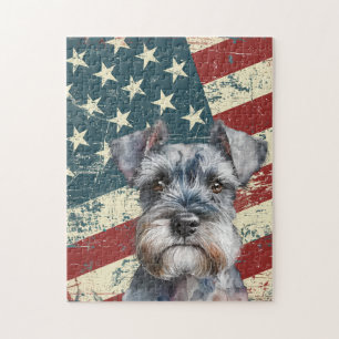 Grunge Amerikaanse vlag Miniature Schnauzer hond Legpuzzel