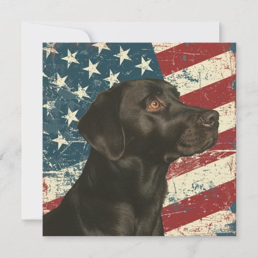 Grunge Amerikaanse Vlag Zwarte Labrador Plat Kaart (Voorkant)