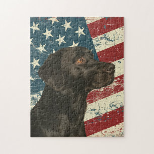 Grunge Amerikaanse vlag Zwarte Labrador Retriever Legpuzzel