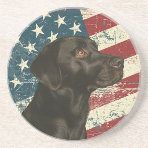 Grunge Amerikaanse vlag Zwarte Labrador Retriever  Zandsteen Onderzetter