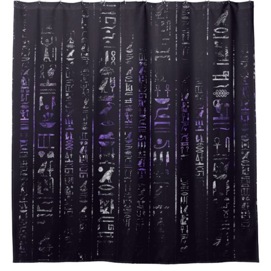 Grunge Amethyst en Silver Egyptian hieroglyphics Douchegordijn (Voorkant)