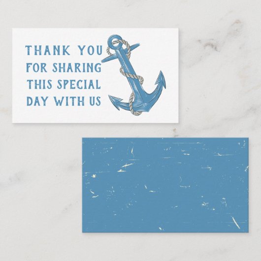 Grunge Anchor Blue Nautical Wedding Bedankt Pla Plaatskaartje (Voorkant / Achterkant)