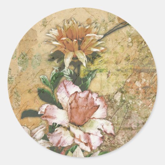 Grunge  Antiek Floral-ontkoppeling Ronde Sticker (Voorkant)