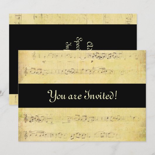 Grunge Antiek Musical Notes-uitnodigingen Kaart (Voorkant / Achterkant)