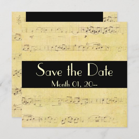 Grunge Antiek Musical Notes-uitnodigingen Save The Date (Voorkant / Achterkant)