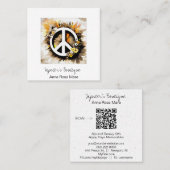 *~* Grunge AP57 QR Vredessymbool Floral Boho AP57 Vierkante Visitekaartje (Voorkant / Achterkant)