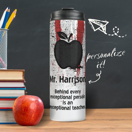 Grunge Apple Stempel Aangepaste Naam Citaat Leraar Thermosbeker