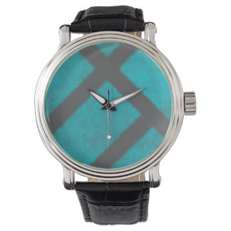 Grunge Aqua Blauw en Grijs Minimalistisch Patroon  Horloge
