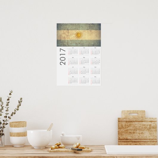 Grunge Argentijnse Vlag Kalender 2017 Poster (Keuken)