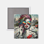 Grunge Art | Gebroken vrouw Abstract Magneet (Voorkant / Achterkant)